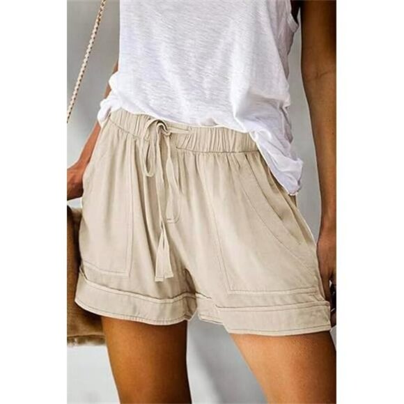 Womens Summer Drawstring Shorts Comfy Elastic Waist Lightweight Cotton - Picture 5 of 6